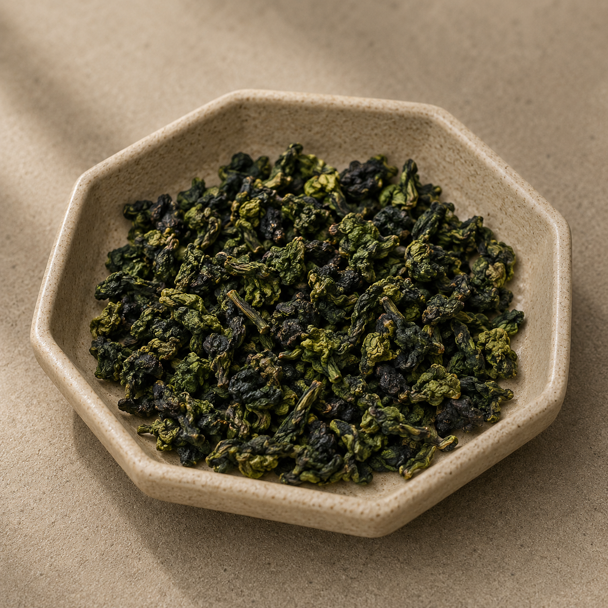 Traditional Tie Guan Yin oolong tea leaves from Anxi, China